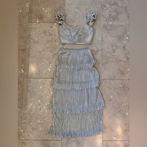 SAYLOR Metallic Silver Tiered Pleated Two-Piece Set